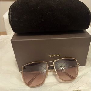 Tom Ford Sunglasses, rose gold frame with soft brown lenses